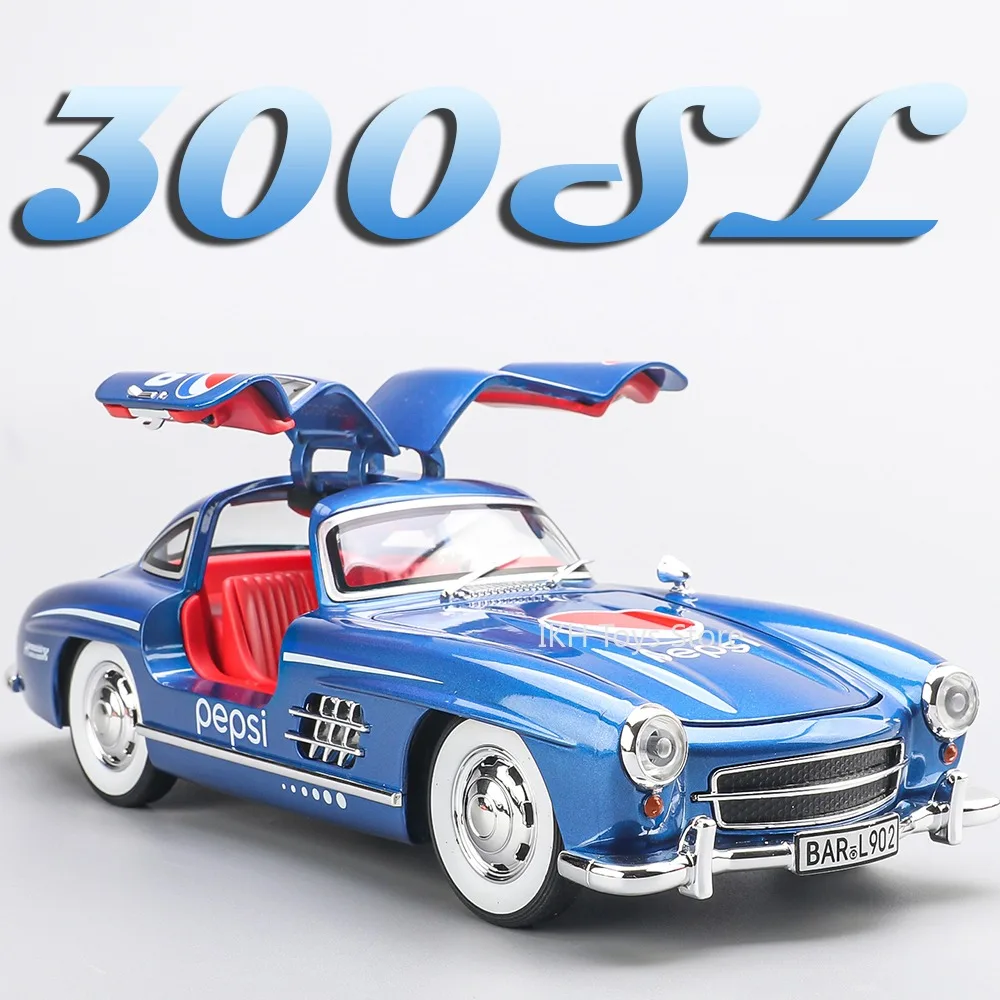 

1:24 300SL 500K Toy Model Vintage Cars Metal Diecast Sound Light Doors Opened Pull Back Ornament Vehicles for Children Gifts