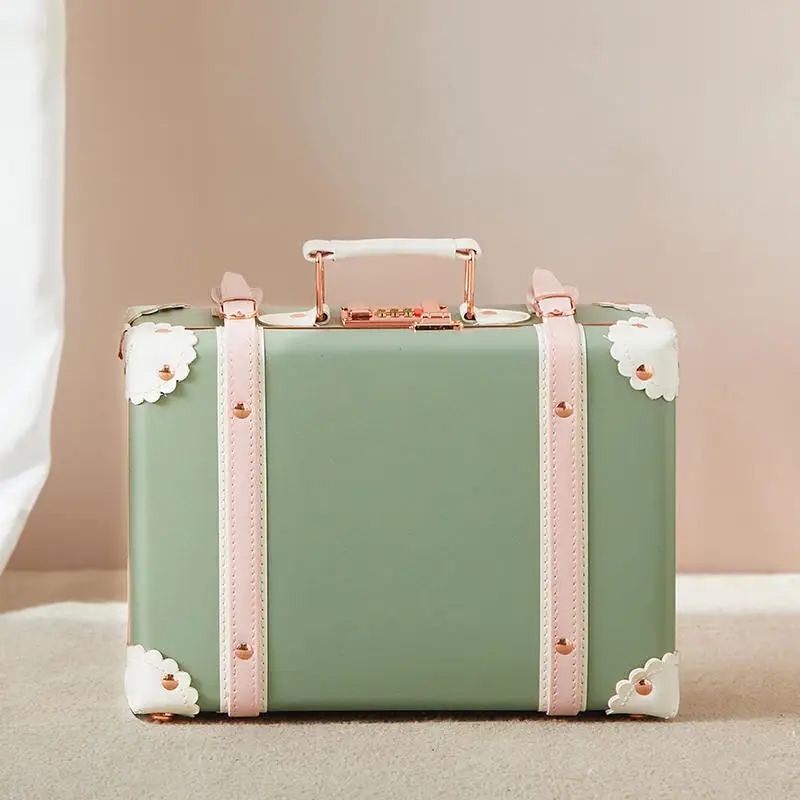 FirstMeet Makeup suitcase vintage suitcase cute luggage bag Combination high end case Storage cosmetic suitcase 12/16 inch