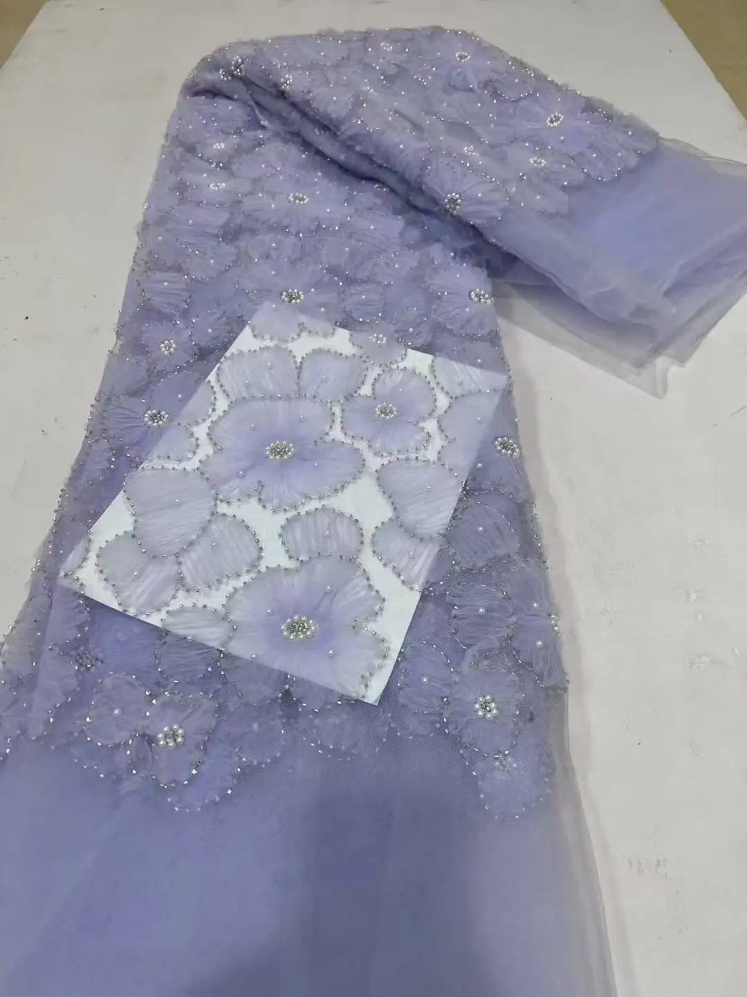 2025 African Beaded High Quality Nigerian Sequins With Pearl Lace French Tulle Lace Fabric For Party Dress Sewing