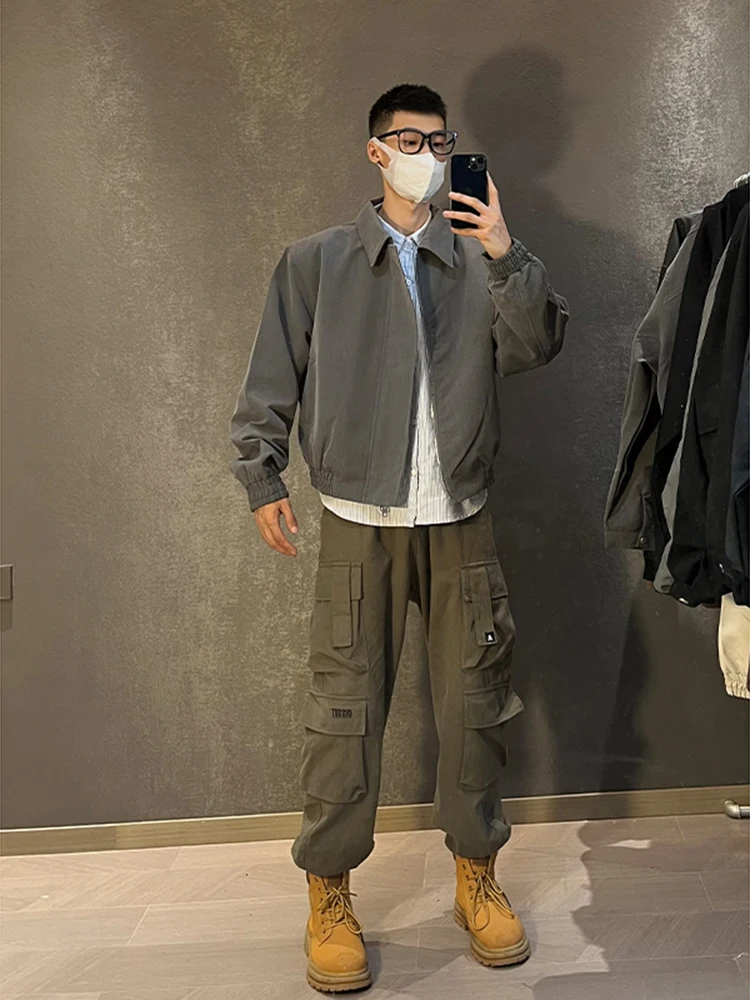 

Мужские брюки свободного кроя в американском рабочем стиле, осенняя новинка, модные повседневные брюки с манжетами и множеством карманов