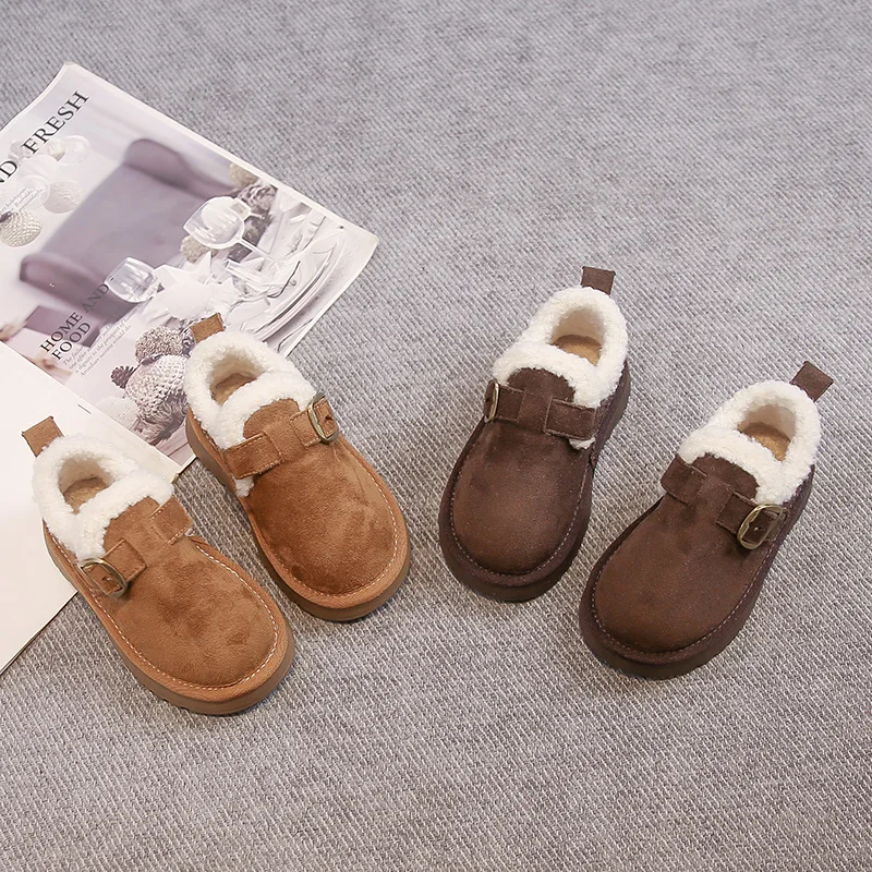 

Новинка 2025 года, детская теплая удобная повседневная универсальная хлопковая обувь на флисовой подкладке с толстой подошвой и мягкой подошвой с круглым носком