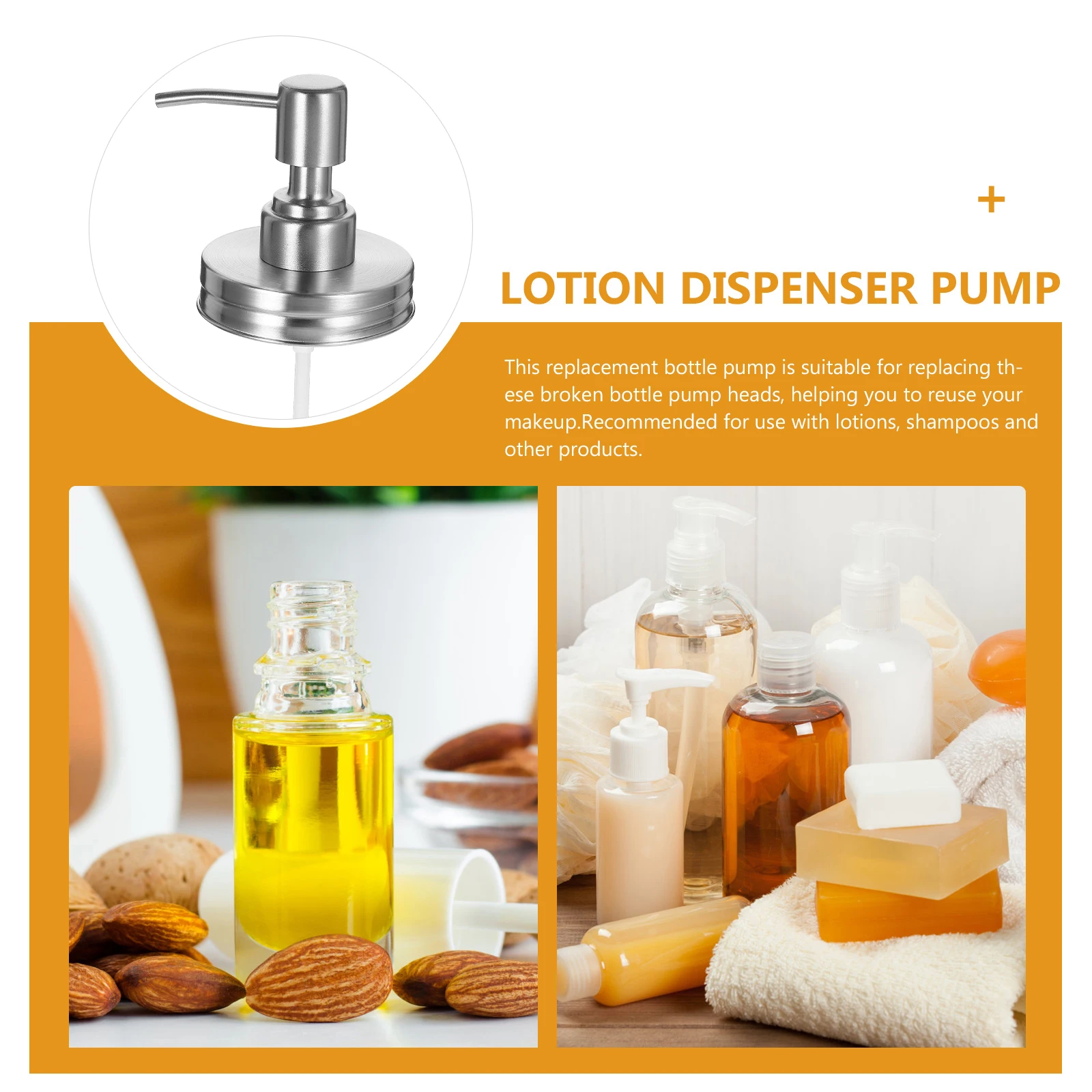 

2pcs Glass Jar Pump Head 7cm Mouth Mason Lid Stainless Steel Dispenser Bathroom Can Lotion Bottle Practical Replacement Shower