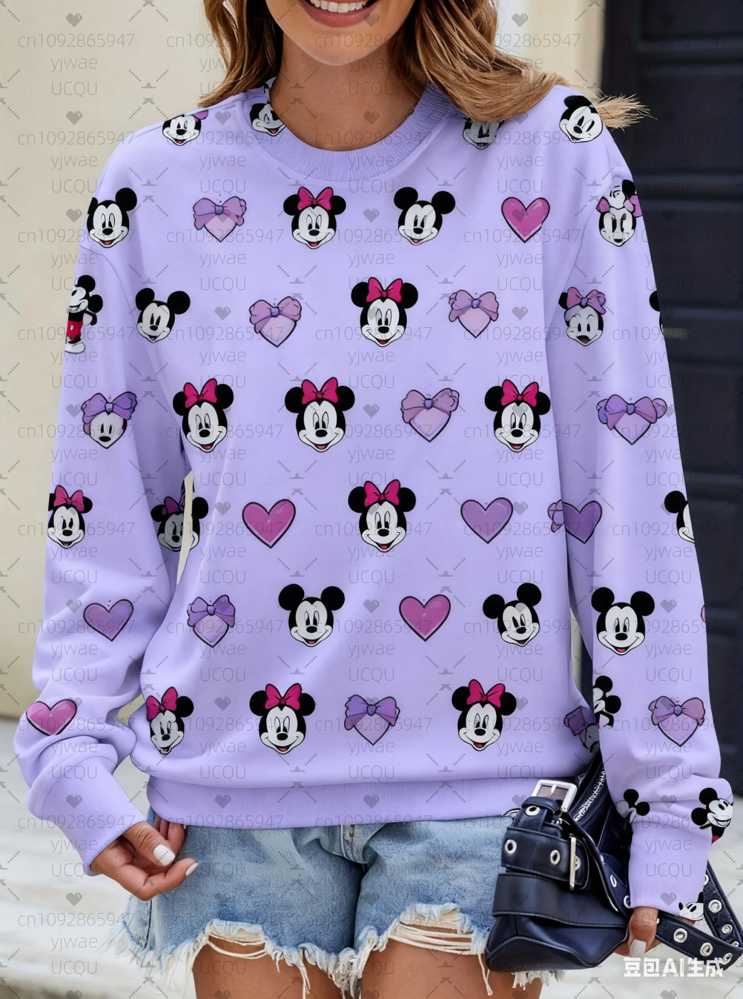 2025 Women Autumm Mickey Mouse Print Round Neck Sweatshirt With Pumpkin Women's Hoodie Females Girl Tops Women Clothing