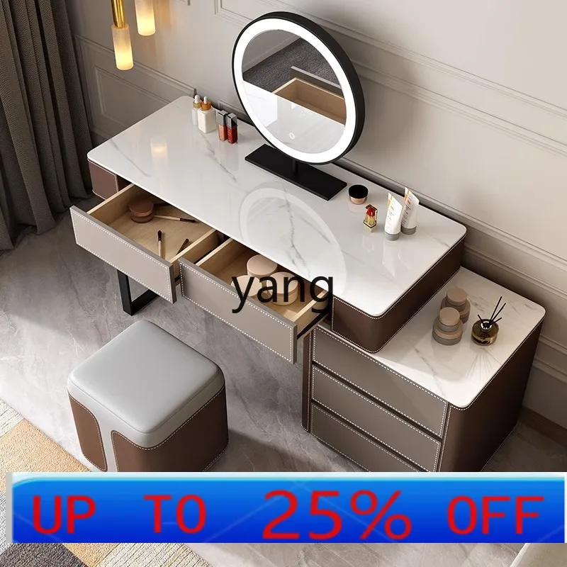 

Lmm Italian Minimalist Extendable Saddle Leather Rock Board Dressing Table Integrated Bedroom Solid Wood Makeup Table