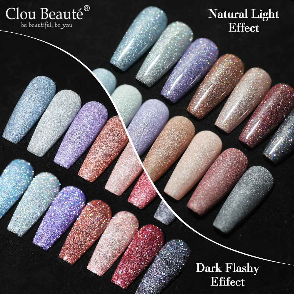 Clou Beaute 8ml Reflective Glitter Nail Gel Polish Flash Sparkling Sequins Holographic UV LED Manicure Semi-permanent Varnishes