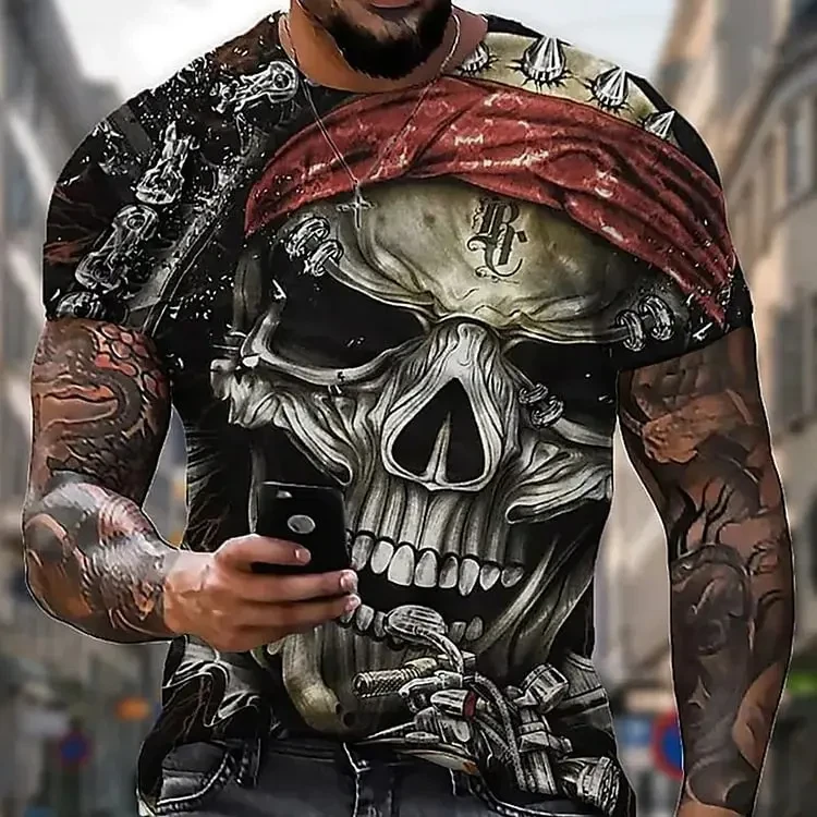 Men\'s T-Shirt For Men Clothing Skull Graphic Horror 3D Print Summer Tops Short Sleeve Fashion Casual Oversized Tee Shirt Street