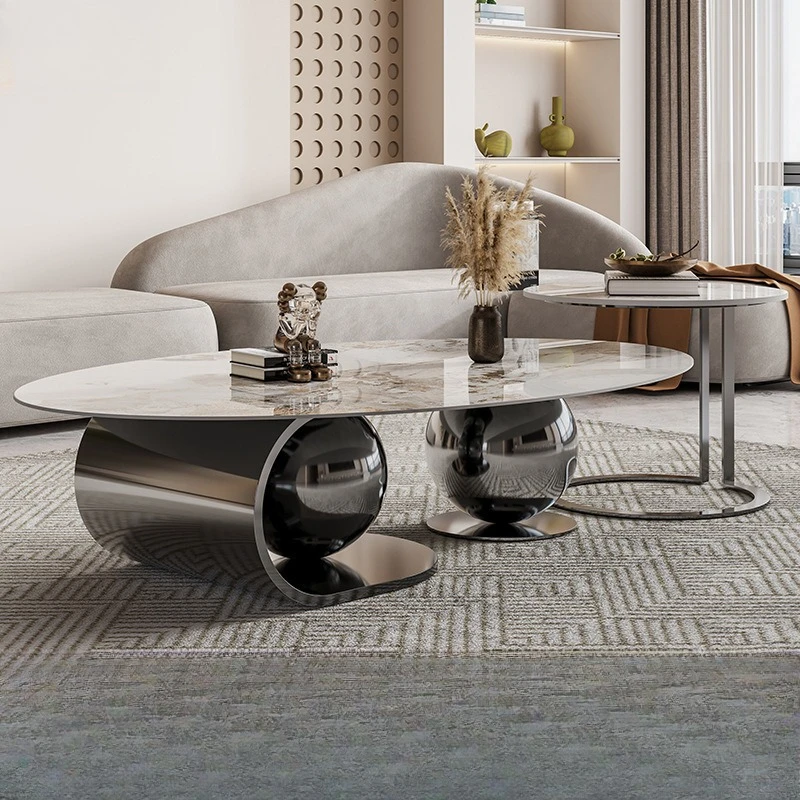 

Oval coffee table combination light luxury living room post-modern minimalist stainless steel home