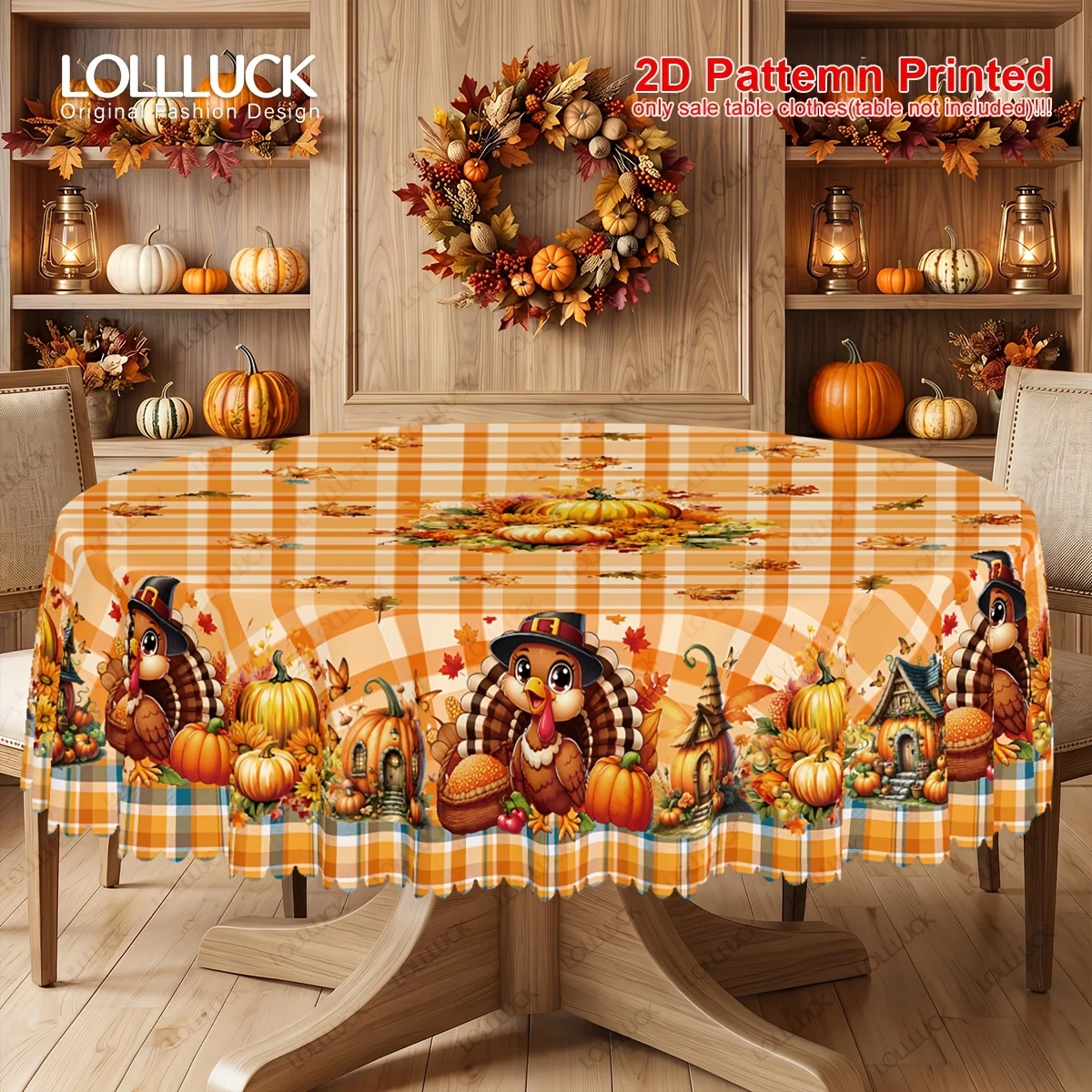 1 piece, polyester tablecloth, Thanksgiving theme tablecloth for the party, autumn harvest cute turkey and pumpkinzyc