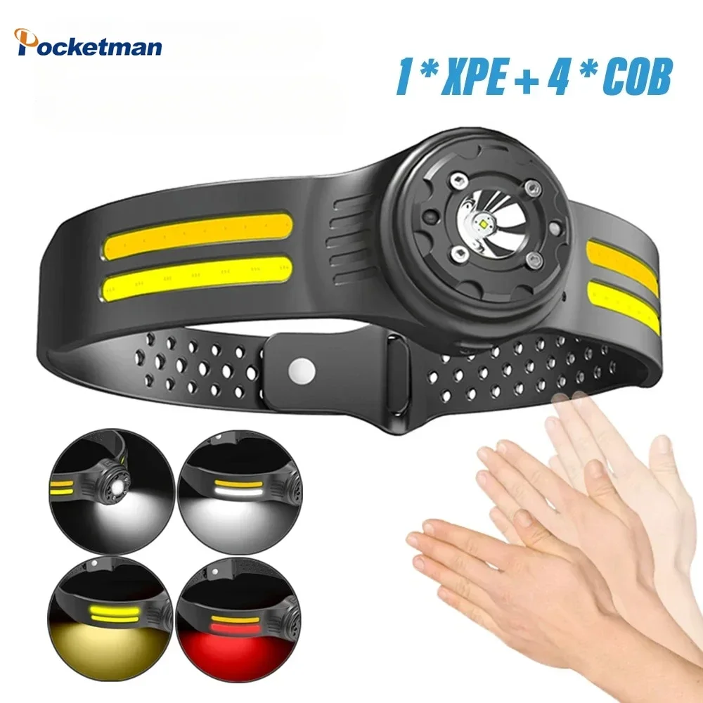 

Portable 6 Modes Type-C USB Charging COB LED Headlamp Smart Motion Sensor Headlight Hands-free Lightweight Head Lamp