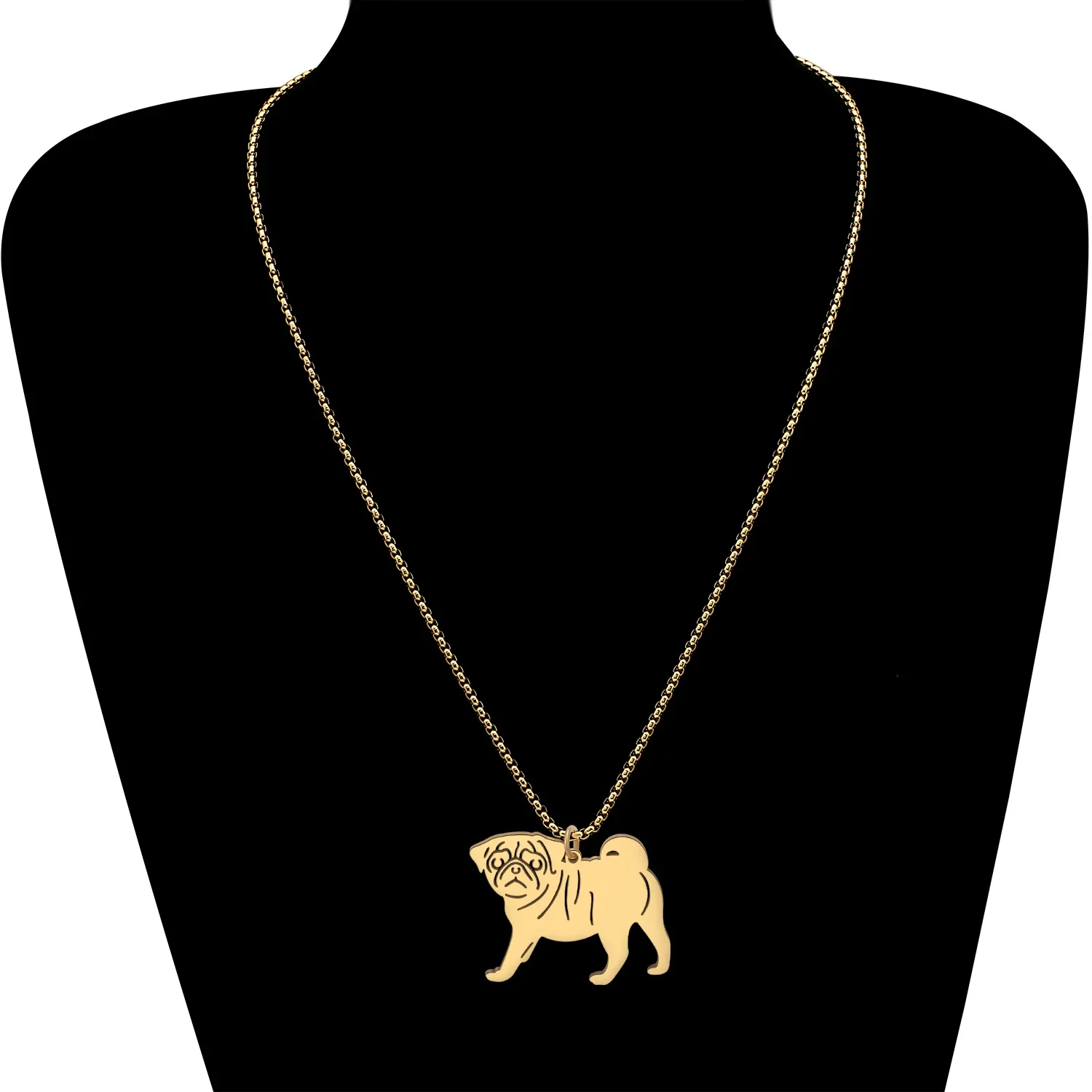 BONSNY Stainless Steel Cute Pug Dog Necklace Chains Doggy Puppy Pendant Jewelry Gifts For Women Girls Kids