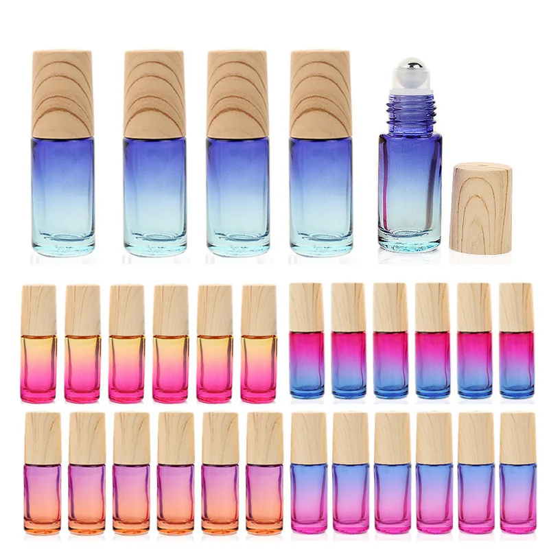 5/10/20/30/50pcs Thick Glass Roll On Bottles 5ml Gradient Color Empty Bottle Roller Ball Bottle For Essential Oil Travel Kit