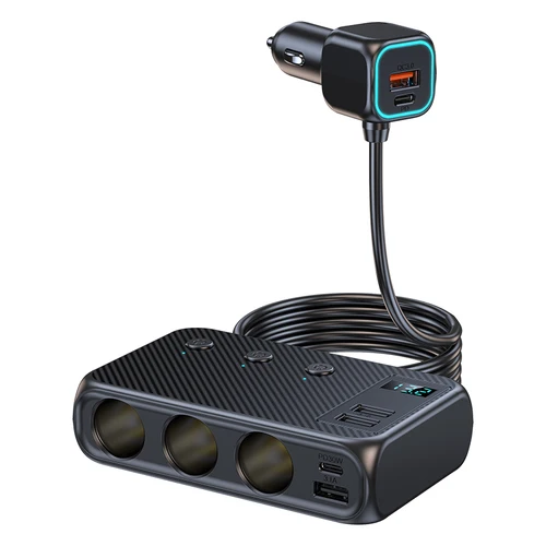 Imagen 2 del producto Cargador de coche 9 en 1 de 171W, divisor de encendedor de cigarrillos de 3 puertos, adaptador de corriente de enchufe de cargador rápido de 12V y 24V para iPhone, GPS, Dashcam