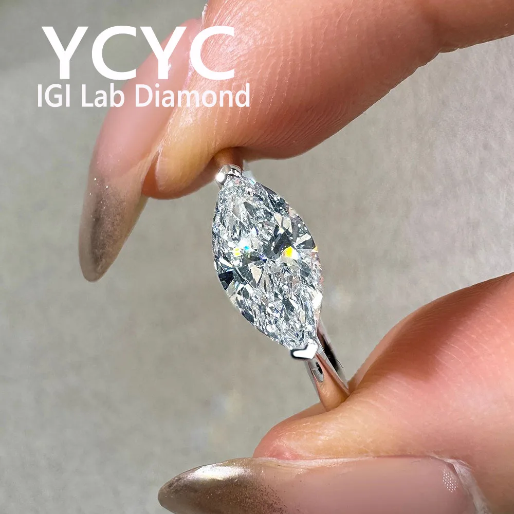 

100% fashion jewelry 18K gold Ring Marquise cut D VS Color IGI CVD Lab Grown Diamond Rings for Women Wedding Bride