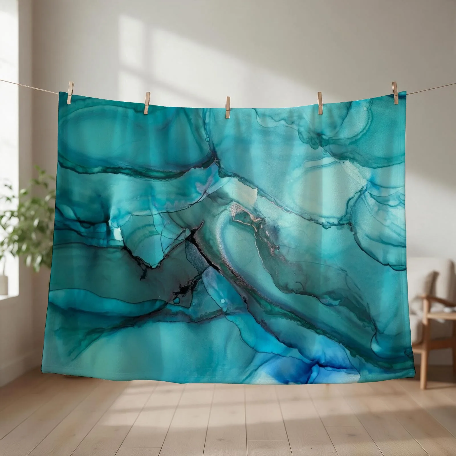 Layers of Turquoise Throw Blanket Flannel Soft Plaid Multi-Purpose Shaggy Blankets