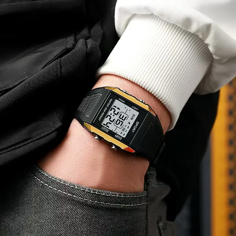 مجموعة ساعات رقمية LED ريترو للرجال، ساعة يد رقمية للرجال رياضية خارجية مقاومة للماء، مجموعة ساعات إلكترونية للرجال