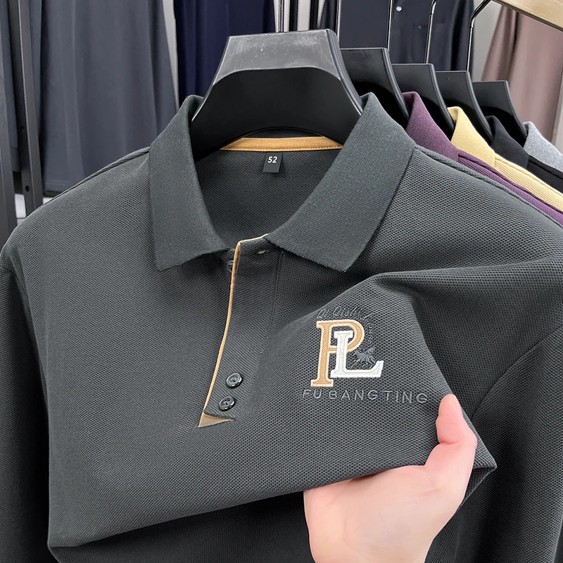 

100% хлопчатобумажные мужские рубашки с длинными рукавами POLO осенняя роскошь модные бренды буквенная вышивка новая комфортабельный рекреационный Перевернутый воротник футболка