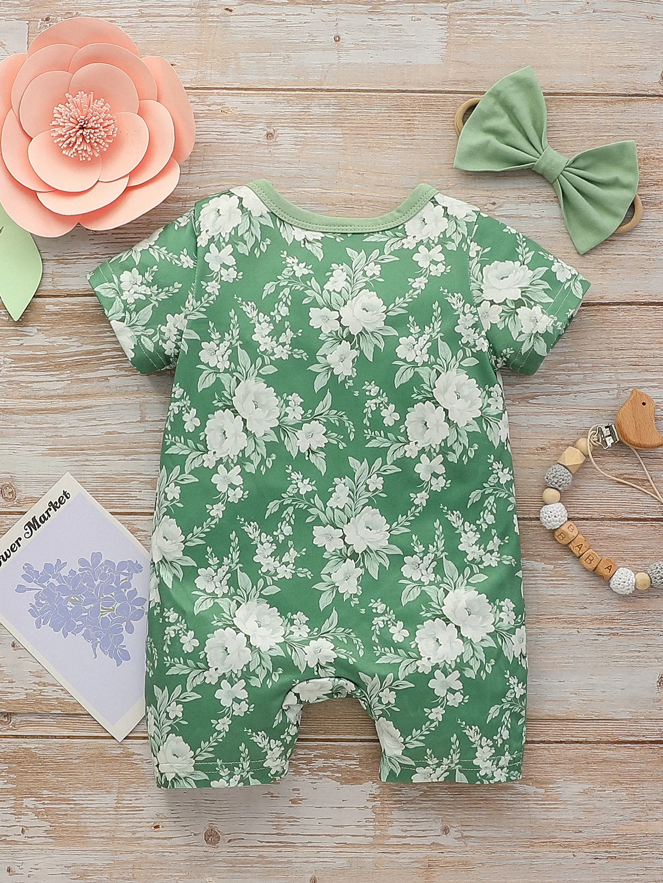 Floral Baby Girls Summer &Spring Short Sleeve Open Stitch Button Bodysuit Cute for Casual  Jumpsui+Headwar