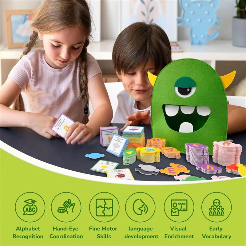 Alphabet Learning Toys Matching Colors Shape Felt Toys Letter Recognition Monster Eating Funny Game Montessori Educational Toys