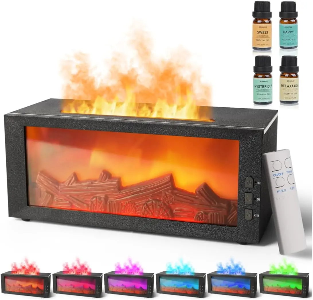 

Fireplace Essential Oil Aroma Diffuser,Flame Air Humidifiers 300ML,14-Hour Runtime,Colorful Flame Diffusers for Home,Included