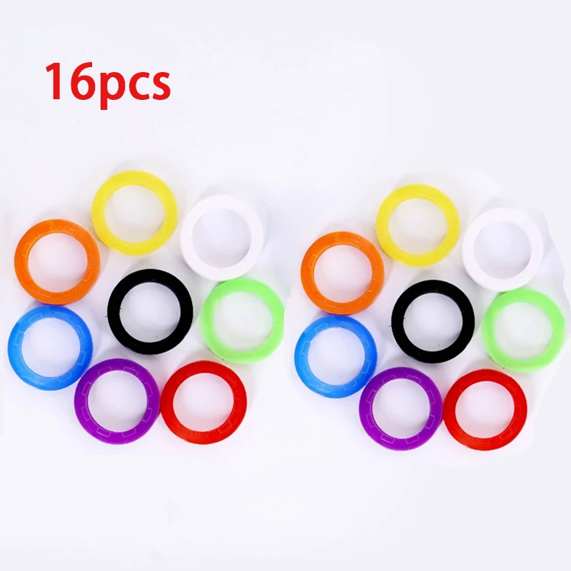 16pcs Multi Color Hollow Rubber Key Covers Multi Color Round Soft Silicone Keys Locks Cap Elastic Topper Keyring