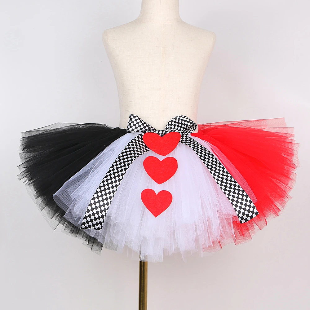 Alice in Wonderland Red Queen Tutu Skirt Outfit for Girls Kids Carnival Halloween Dress Up Costumes Baby Fluffy Tutus with Crown