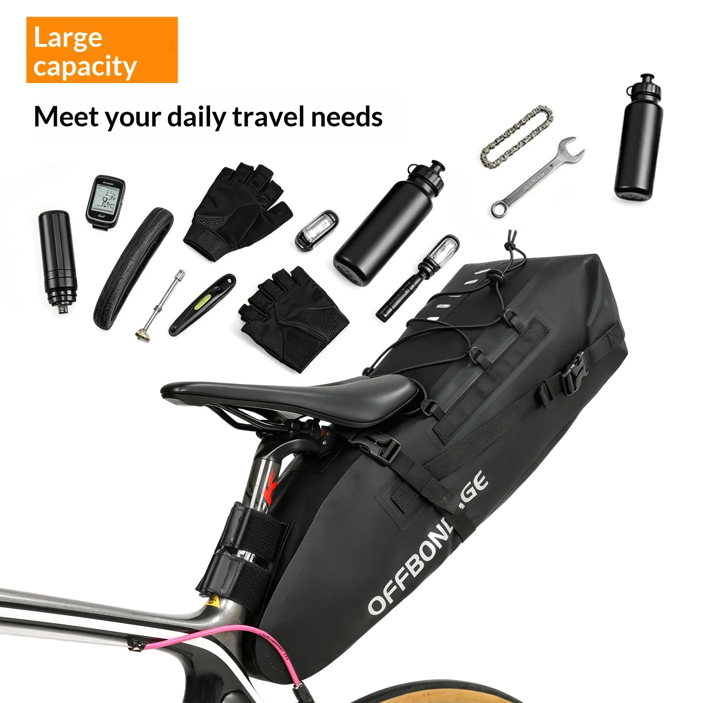 OFFBONDAGE 15L Bicycle Bag Waterproof Bike Saddlebag Large Capacity Cycling Tail Bag MTB Road Bike Luggage Foldable Rear Bag view 6