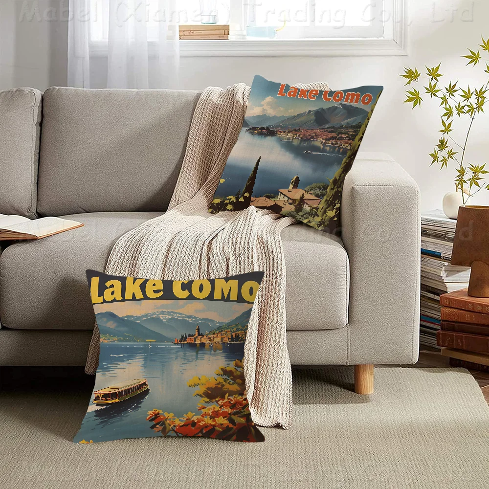 Lake Como Barcelona Retro Pillowcase Toon Gift Cushion Cover Bedroom Home Sofa Chair Seat Decor Pillow Case