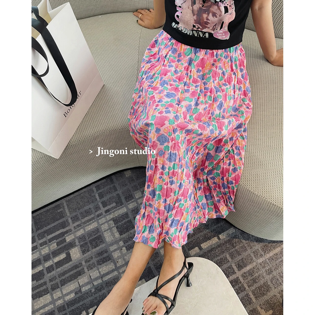 Chiffon Skirt 2023 Woman Clothing Fashion Beach Summer Vintage Korean Stylish Boho Long Floral Cargo Pleated Tulle High Waist