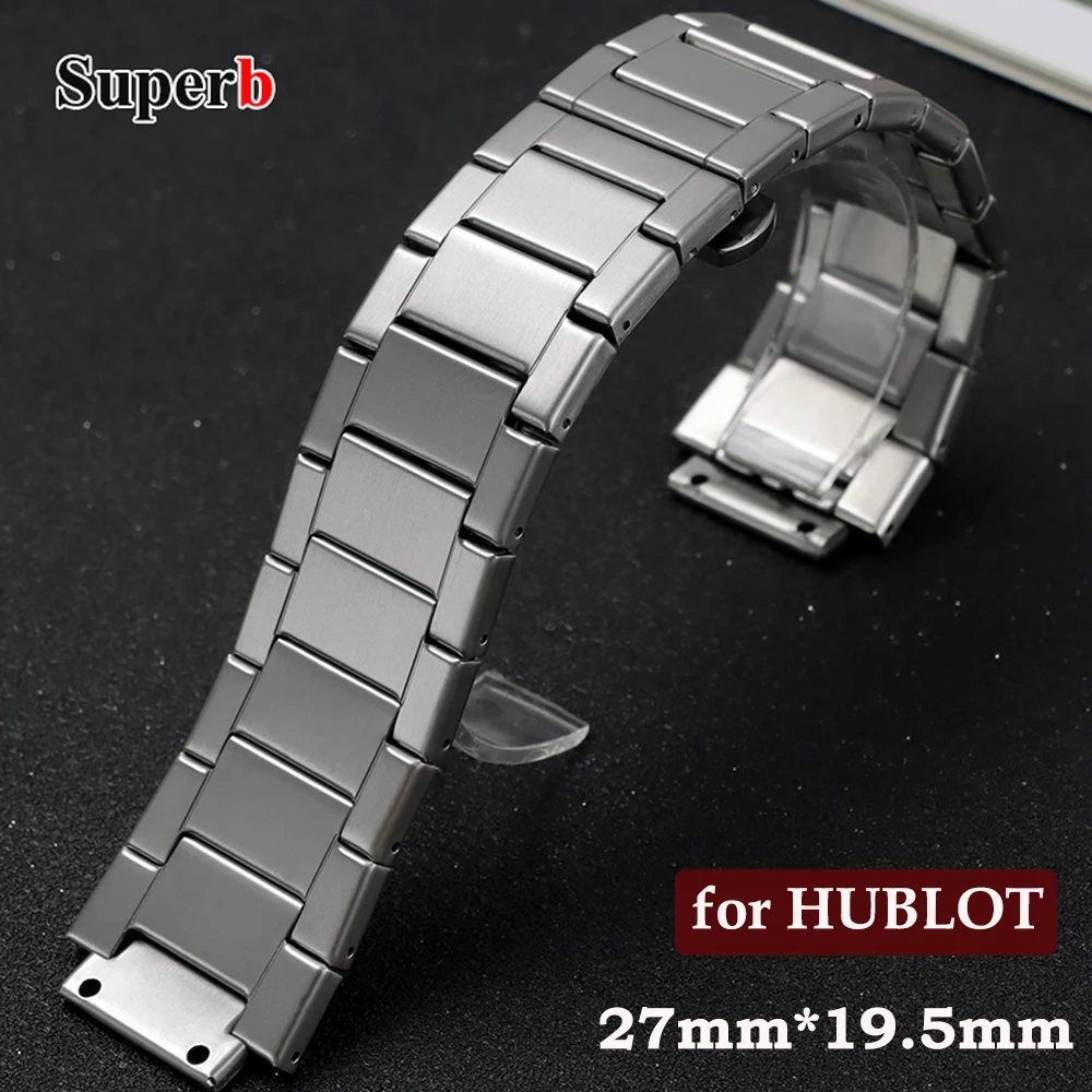 

27mm Stainless Steel High Quality Watch Band Silver Metal Strap Bracelet Compatible for HUBLOT for Men Women Watch Accessories