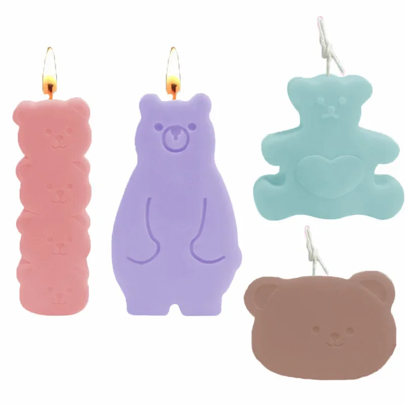 Cartoon Little Bear Silicone Candles Mold Soap Mold DIY Columnar Love Bear Head Geometry Candle Making Gifts Craft Home Decor