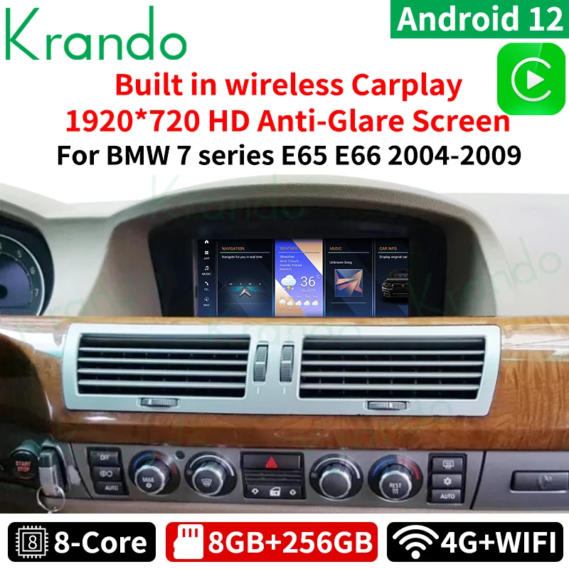 Krando 8.8 Inch Android Car Radio For BMW 7 Series E65 E66 2004 - 2009 Wireless Carplay GPS Multimedia 4G SIM Head Unit