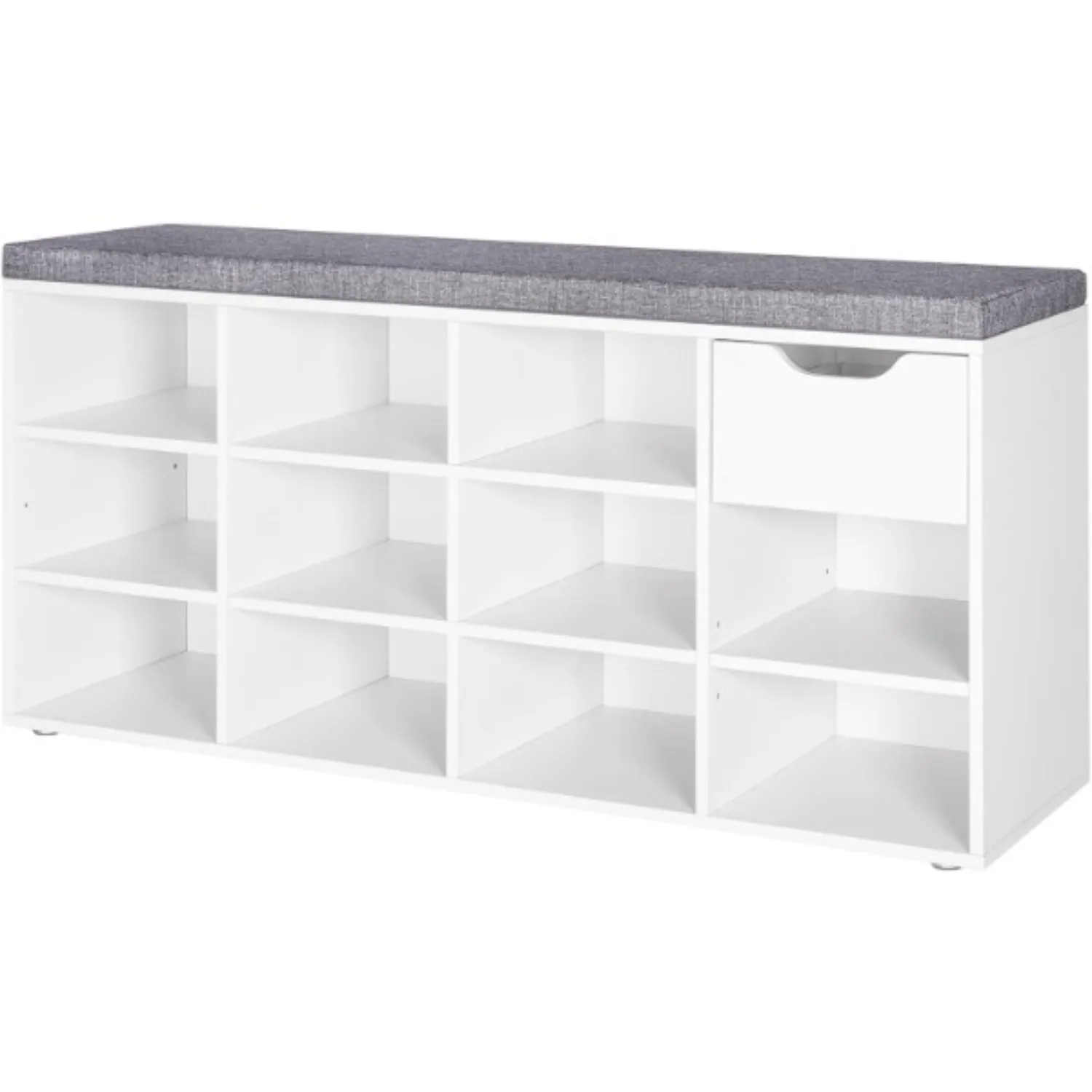 DINZI LVJ Shoe Bench, Entryway Storage Bench with Drawer and 11 Cubbies, Cubby Shoe Rack with Adjustable Shelves