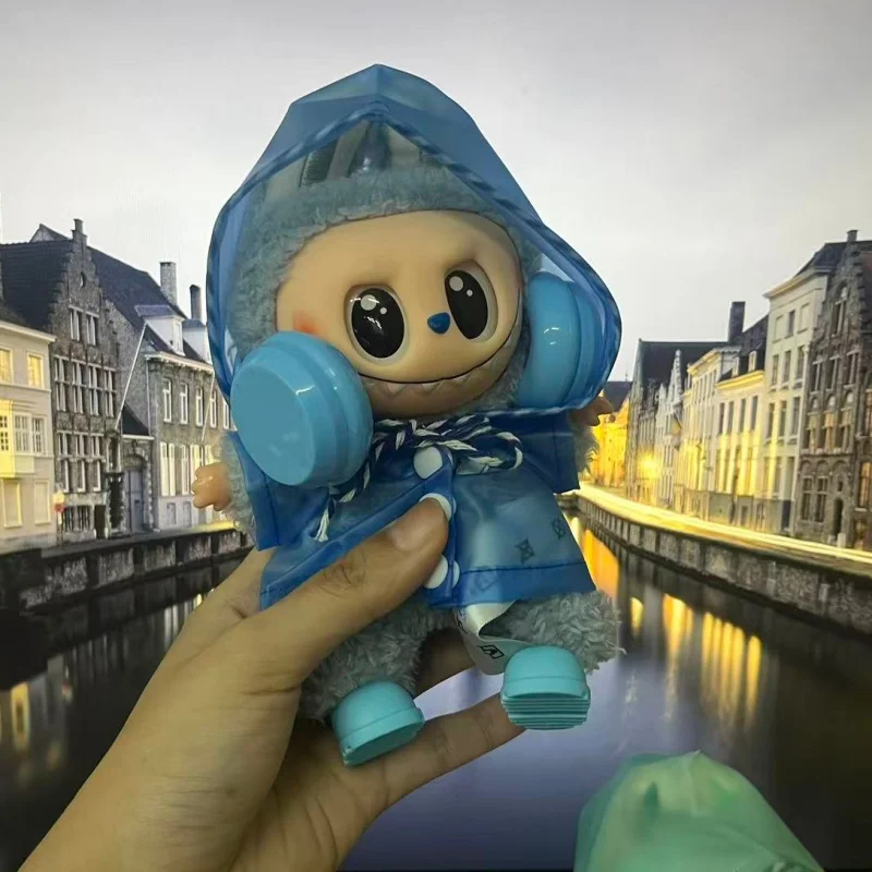 Ubranka dla Labubu 15-17 cm, wodoodporny płaszcz przeciwdeszczowy, buty przeciwdeszczowe, makaroniki, akcesoria do samodzielnego tworzenia strojów dla Labubu.