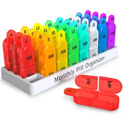 Monthly Pill Box Organiser 2 Times A Day Am Pm Medicine W/ 32 Compartments To Hold Vitamin Easy Use For Children Elder