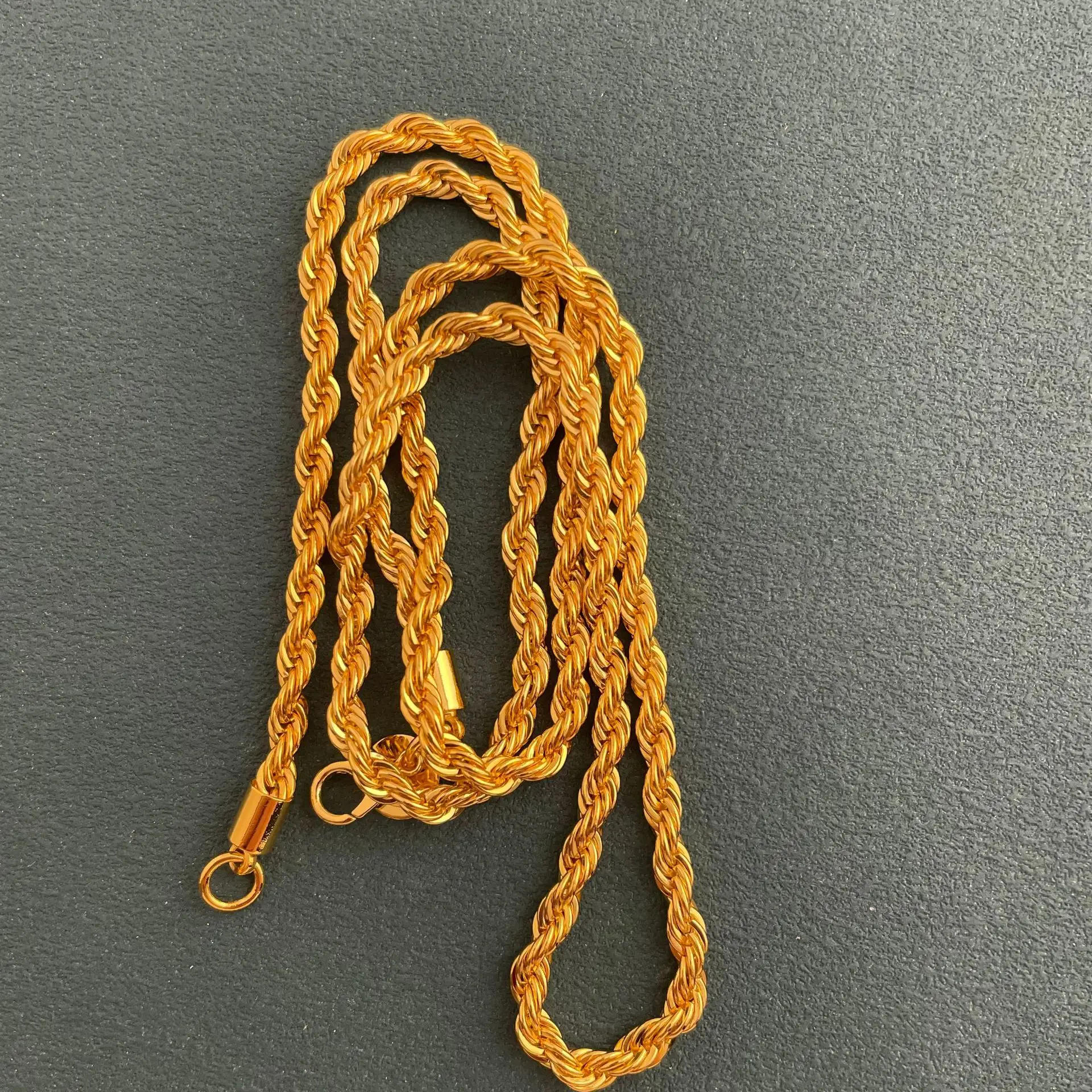 Luxury 24K 9999 Pure Gold real gold Men's and Women's Twist Rope Necklace