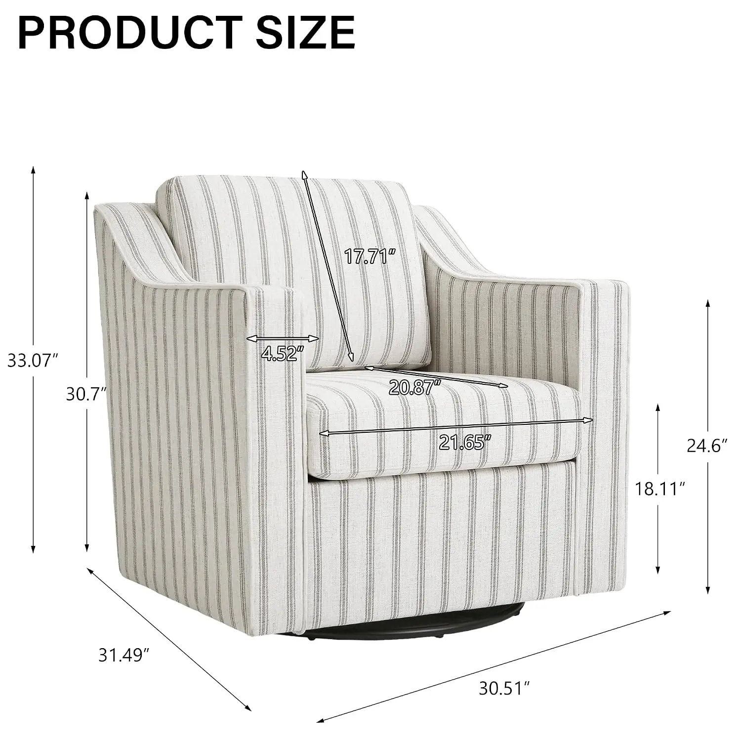 Swivel Accent Armchair, Ergonomic Support, Wood Frame & 360° Metal Base, Living Room & Bedroom, Set of 2, Grey, Customized