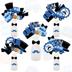 Cheereveal 24Pcs Baby Boss Theme Sticks Blue Black Cake Birthday Table Sign for Boys 1st 2nd 3rd Birthday Party Decor Supplies