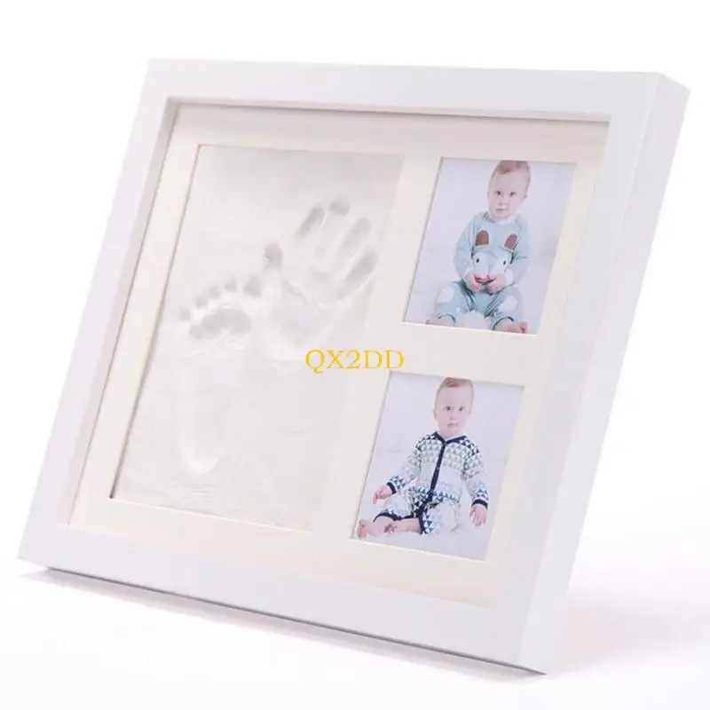 QX2D Newborn Infant Handprint Footprint Picture Frame Photo Ornaments Baby Birthday Shower Gift