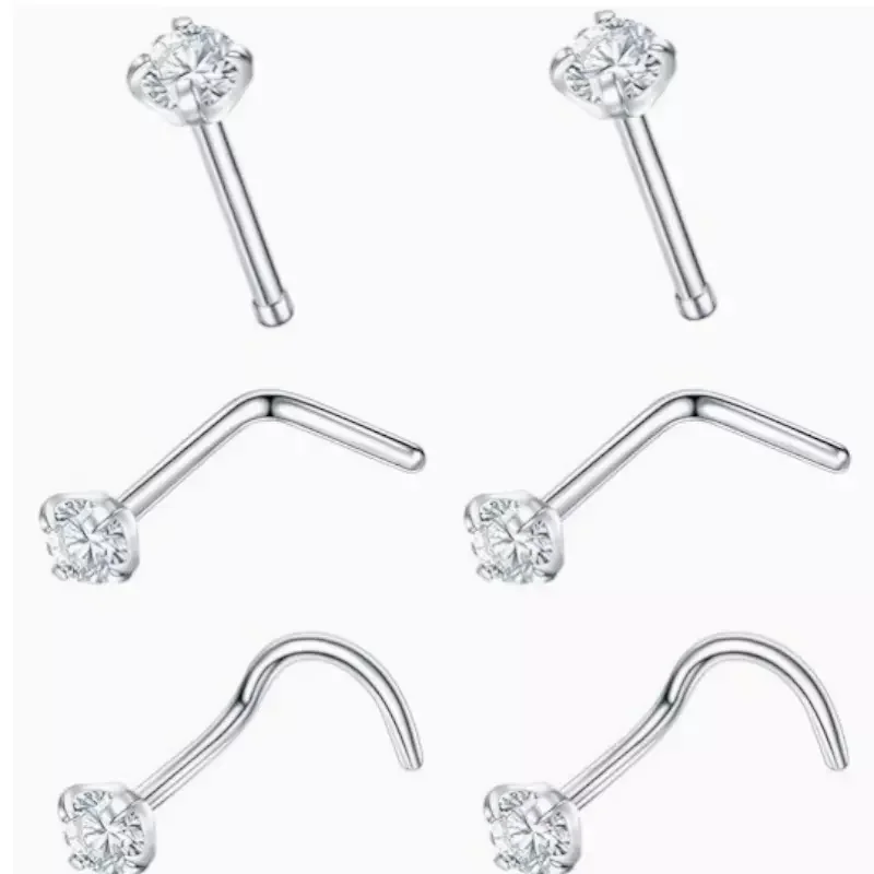 Lot50pcs/Lot Popular CZ Nose Stud Screw Surgical Steel Nose Ring Nose Piercing 20GX1.5mm 2mm 2.5mm 3mm Shine