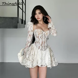 Thinyfull A-line Short Lace Prom Dresses Sweetheart Full Sleeves Evening Gown Birthday Party Dress Robe De Soirée Customized