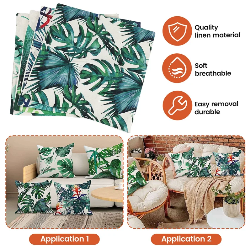 AB09-Set di 4 cuscini da esterno per mobili da giardino Cuscini da giardino Fodere per cuscini in lino verde Fodera per cuscini per divano 18X18 pollici