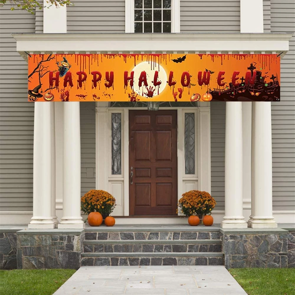 Happy Halloween Banner 250cm lange hängende Halloween Banner mit Kürbis Terror blutigen Handabdruck Dekor für Hof Indoor Outdoor – Detail 5