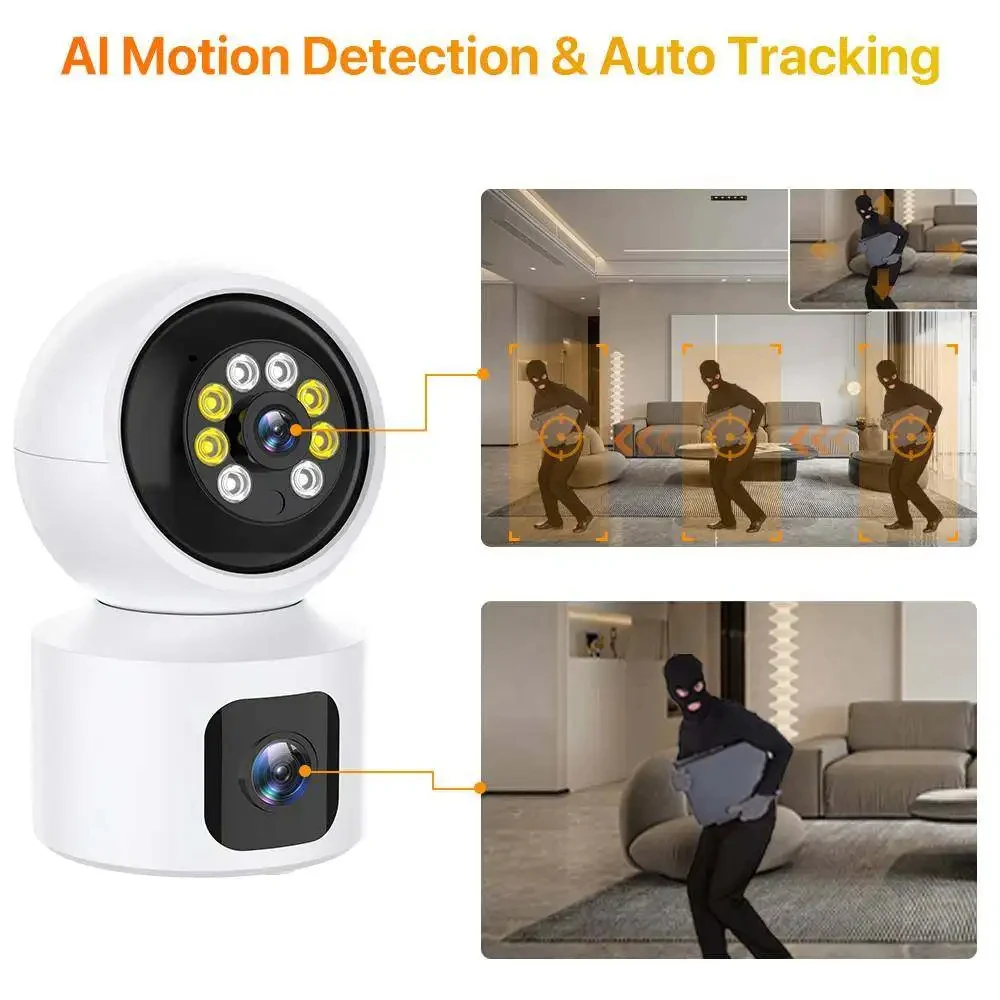 

Dual LENs 2K 4MP WiFi IP Camera CCTV PTZ Smart Home Security Protection Video Monitor Baby Nanny Pet Surveillance Cam