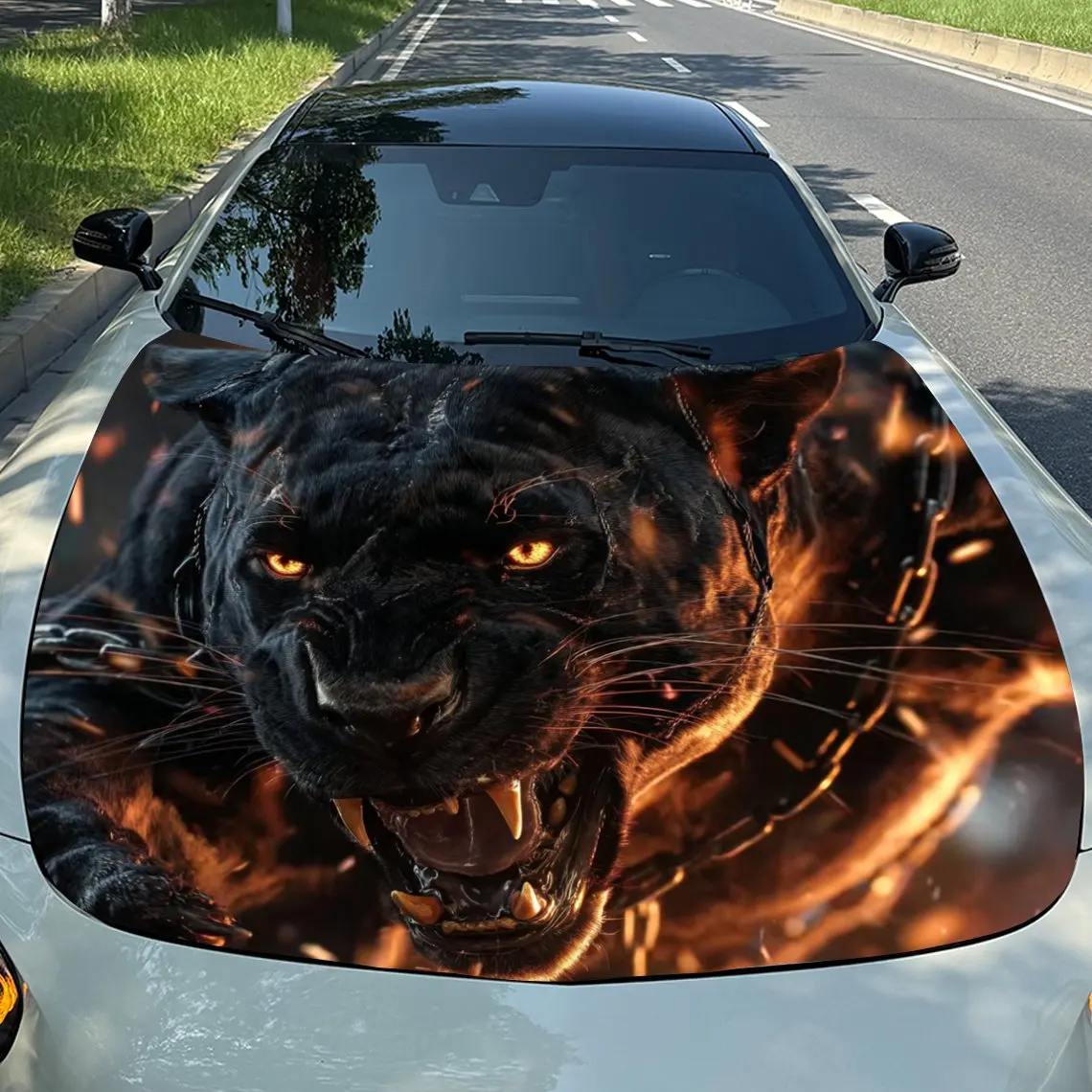 

Fierce Panther Car Hood Sticker-Durable Vinyl Film, Water-resistant And Easy To Tear Off, Suitable For All Car Models -Car Parts