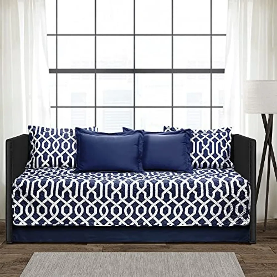 

Edward Trellis Patterned Daybed Cover Set Includes Bed Skirt, Pillow Shams and Cases, 75" X 39", 6 Pcs