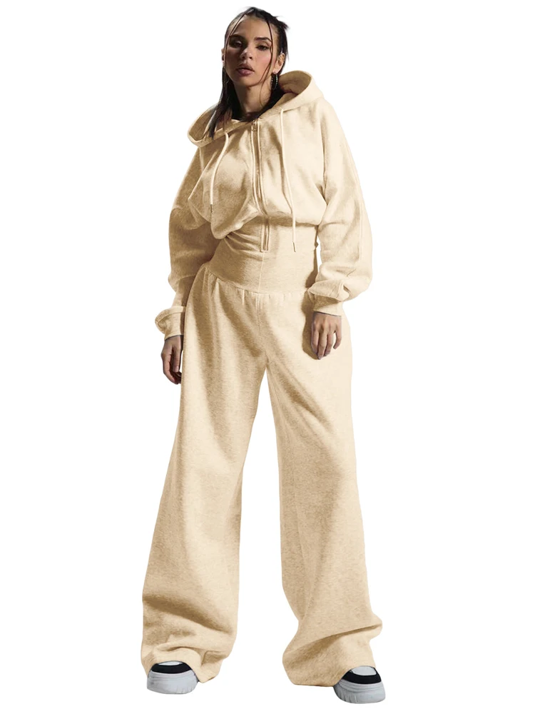 JENYAGE Damen Trendiger, weicher, dehnbarer, mit Fleece gefütterter, einfarbiger, langärmliger, kurzer Overall mit weitem Bein und Kapuze, Kordelzug, lässige Loungewear – Detail 12