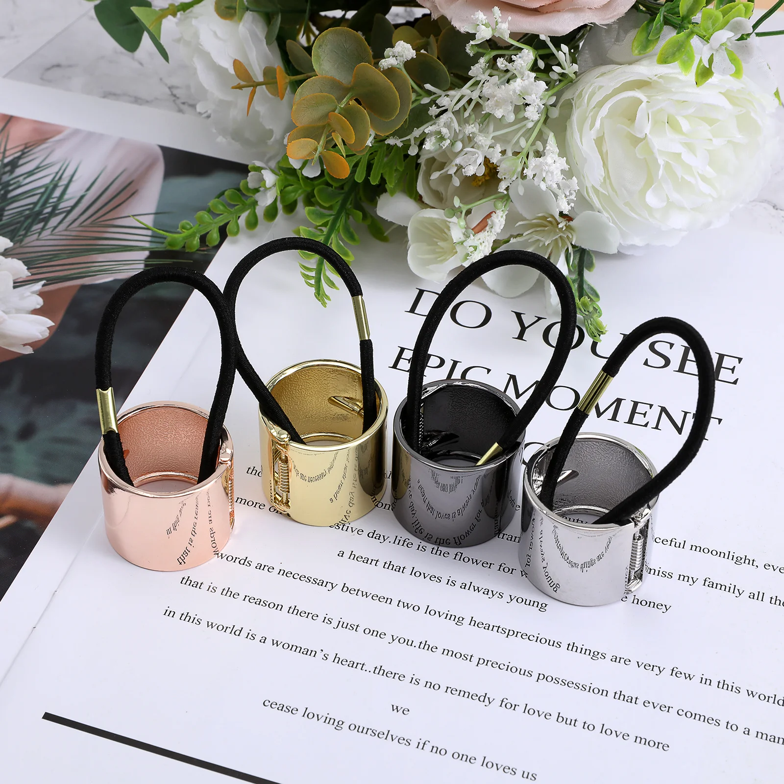 

4Pcs Metal Hair Rings Ponytail Holders Fashion Wrap Bands for Women Girls Stylish Ties Party Daily Wear Accessories