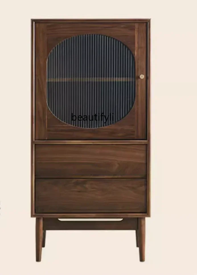 

Simple solid wood wine cabinet, living room storage locker, Nordic TV side cabinet, sofa, black walnut color