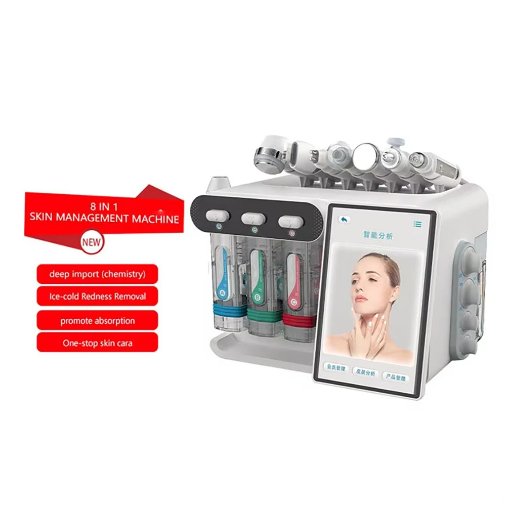 8 In1 Hydra Oxygen Jet Peel Aqua Peeling ทําความสะอาดผิวลึกเครื่องวิเคราะห์ฟองขนาดเล็ก Hydra Microdermabrasion Facial Machine