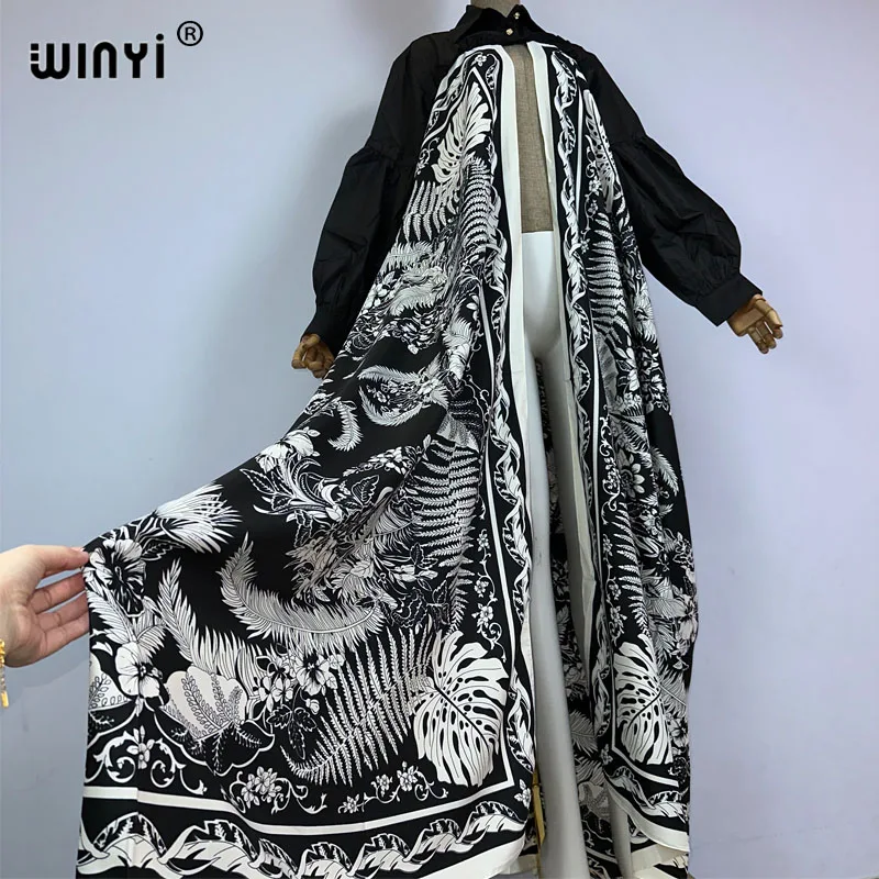 Imagem -04 - Winyi-cardigan de Manga Comprida para Mulheres África Manga Comprida Street Wear Estampa Senhora Muçulmana Ramadã Popular Quimonos Moda Kuwait Kaftan Verão